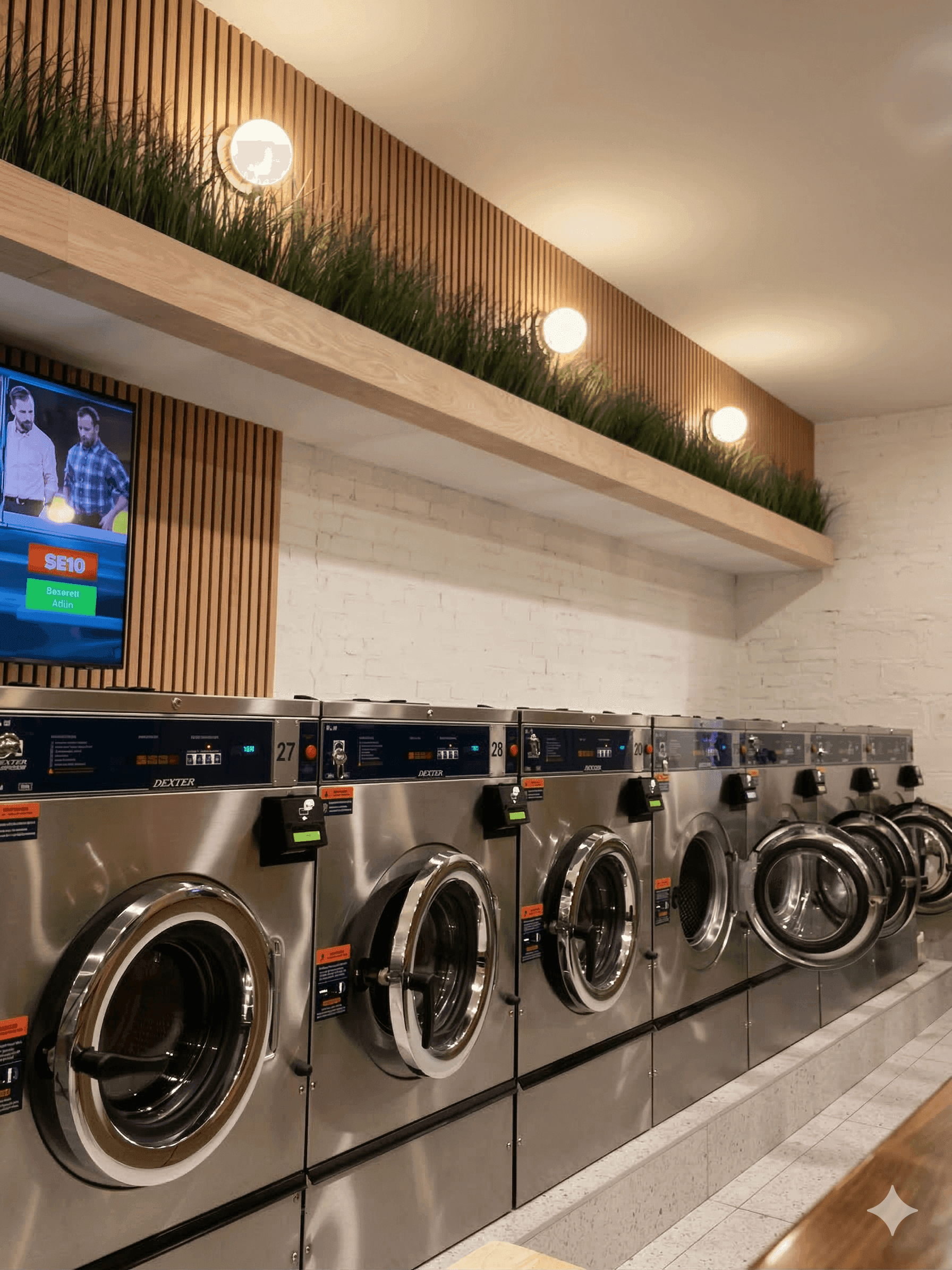 Bright professional laundry with commercial machines